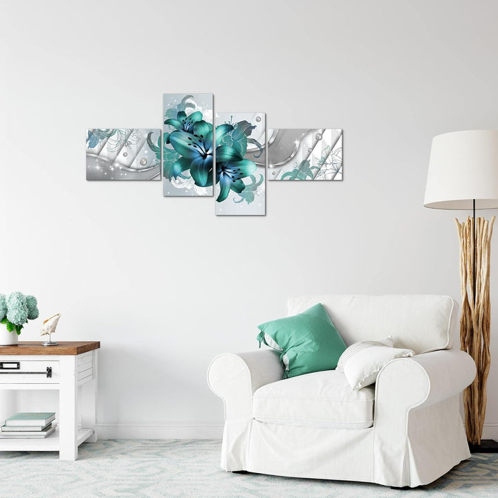 Runa Art Bild Modern Blumen Lilien - Made in Germany - Wandbilder Abstrakt Türkis 4 Teilig 017342a 1