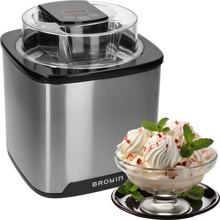 BROWIN® Eismaschine für Eiscreme, Sorbets & gefrorenen Joghurt, 1,5L Kapazität, LED-Display, einfach