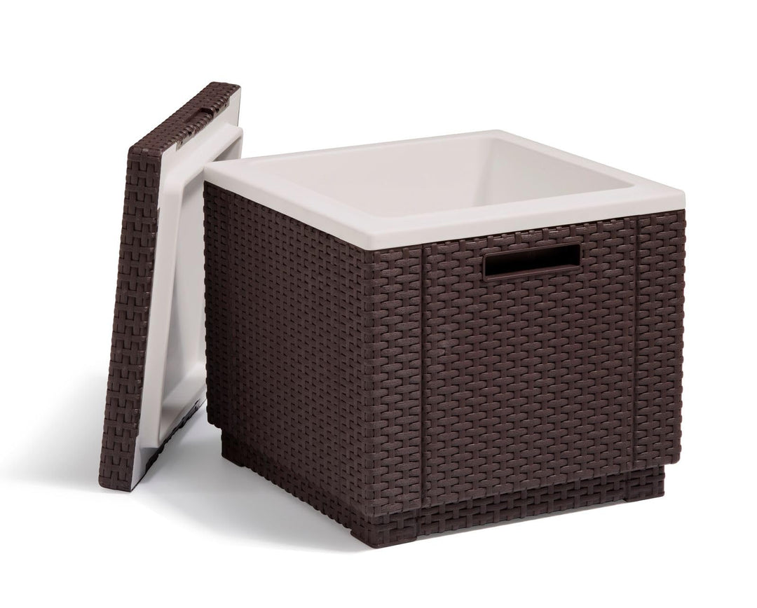 Allibert 212160 Kühlbox Hocker Ice Cube, Rattanoptik, Kunststoff, braun, Braun