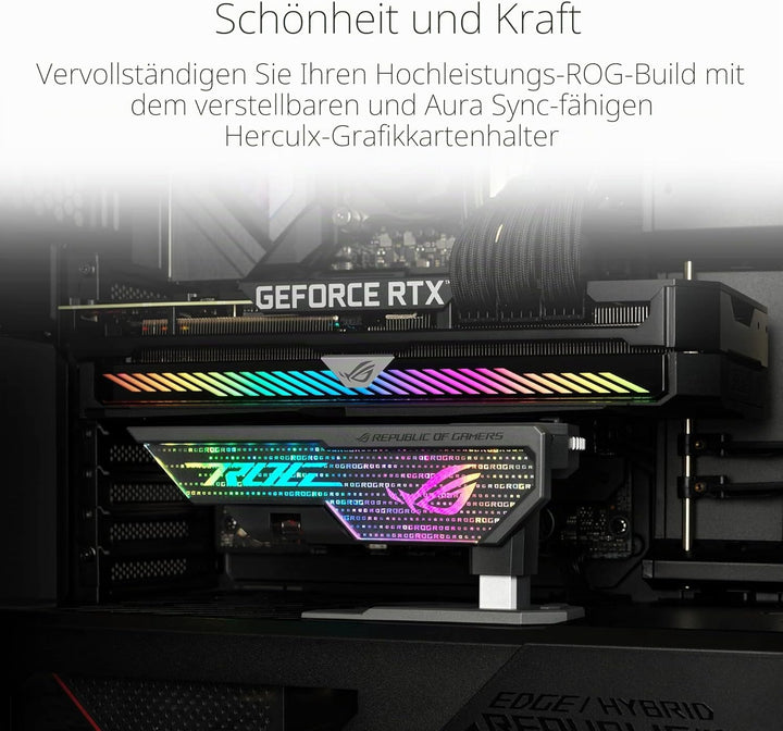 ASUS ROG Herculx Grafikkartenhalter (Stützhöhe 72-128 mm, Montage ohne Werkzeug, integrierte Wasserw