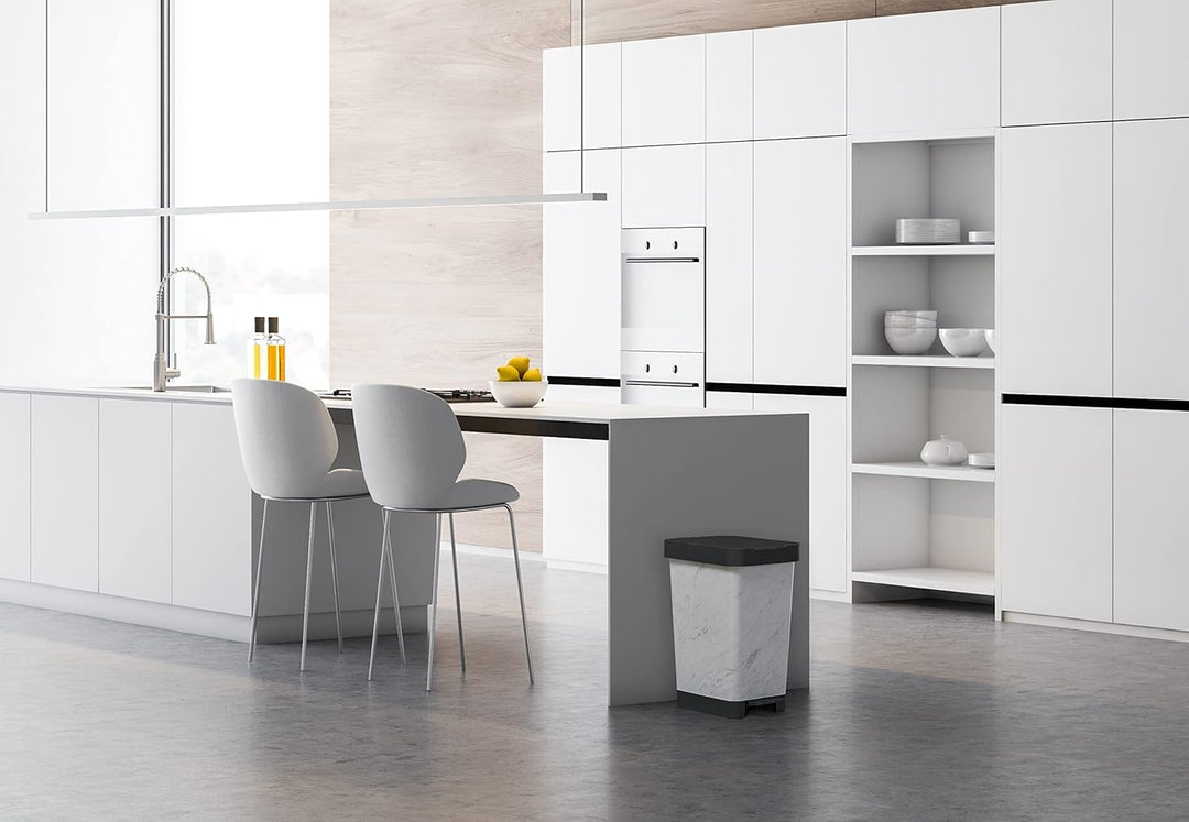 TATAY Mülleimer Küche Smart, 25L Fassungsvermögen, Einziehbares Pedal, Polypropylen, BPA-frei, 30L M