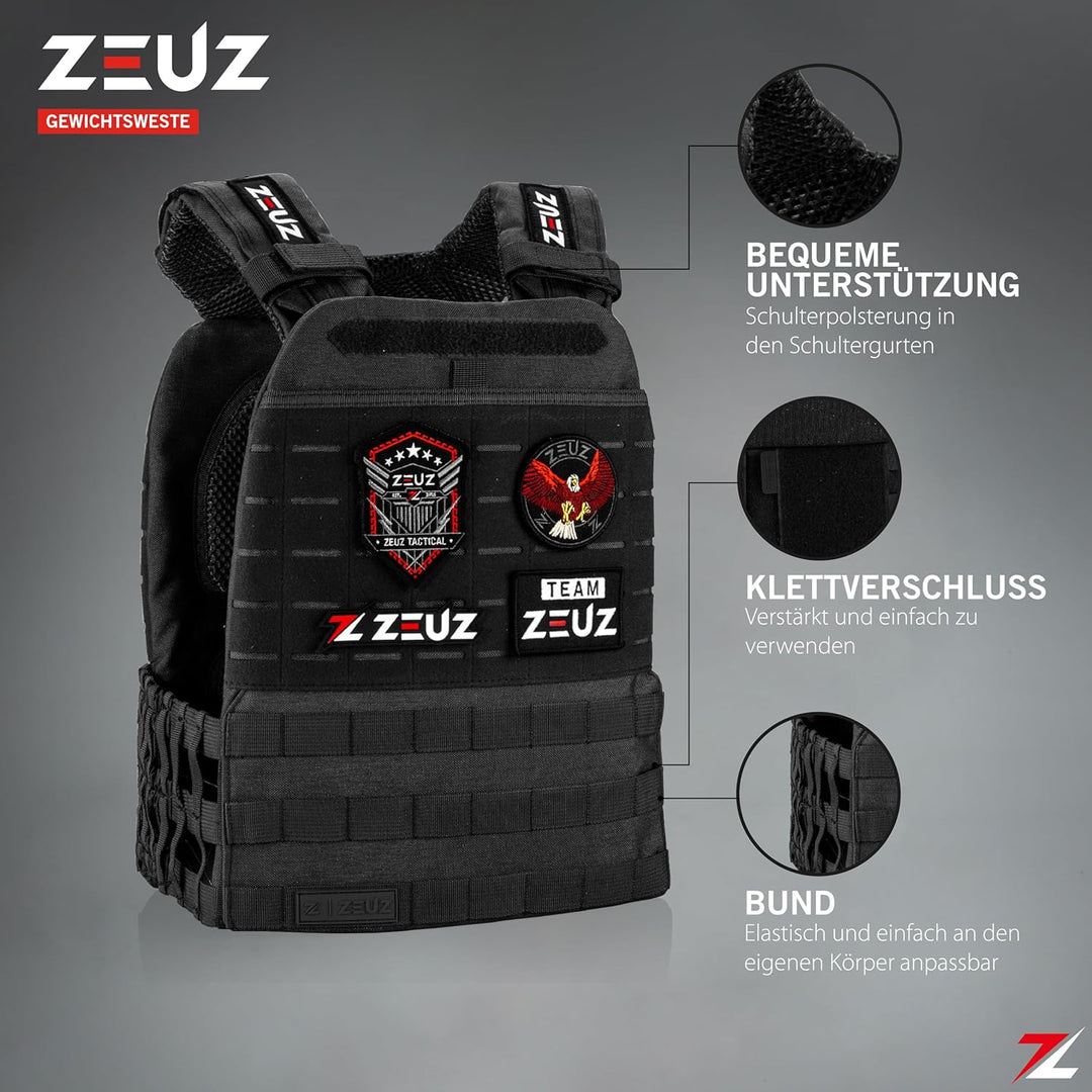 ZEUZ Verstellbare Gewichtsweste 16,5 KG für Fitness, Calesthenics & CrossFit - Weights Plattenträger