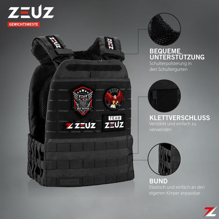 ZEUZ Verstellbare Gewichtsweste 16,5 KG für Fitness, Calesthenics & CrossFit - Weights Plattenträger