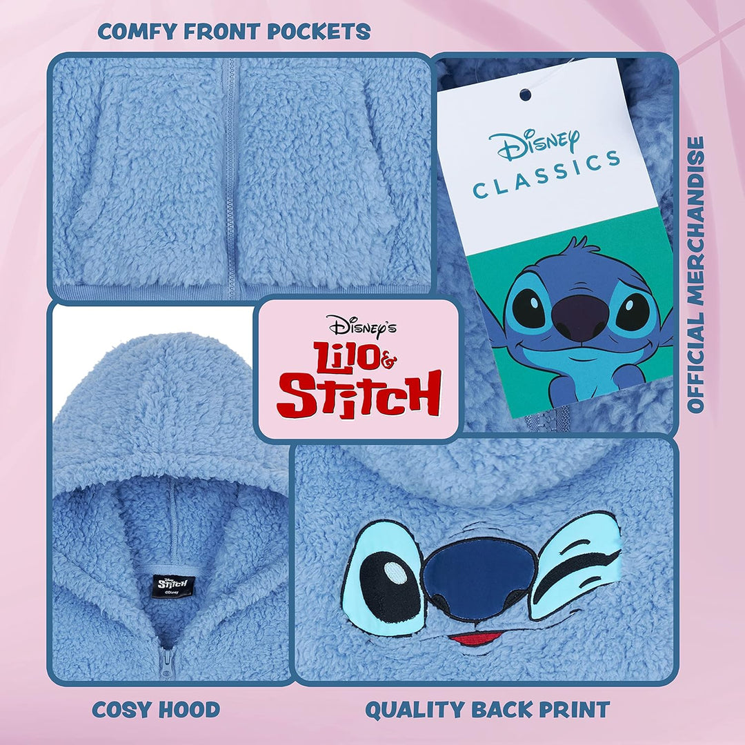 Disney Hoodie Mädchen Stitch, Warme Teddy Fleecejacke Mädchen Teenager 7-8 Jahre Blau Stitch Kinder,