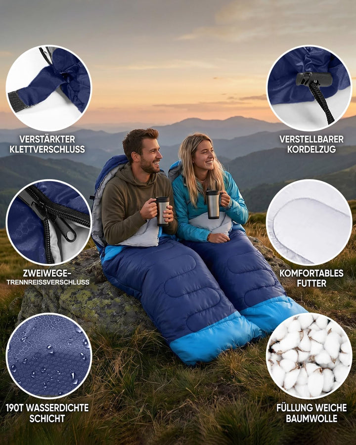Schlafsack Camping für 3–4 Jahreszeiten, Outdoor-Schlafsack für Erwachsene und Kinder, Kompakter Sch