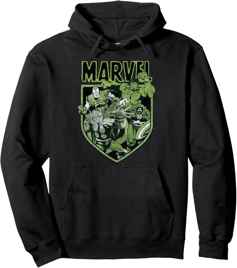 Marvel Avengers Group Shot Green Tone Crest Portrait Pullover Hoodie