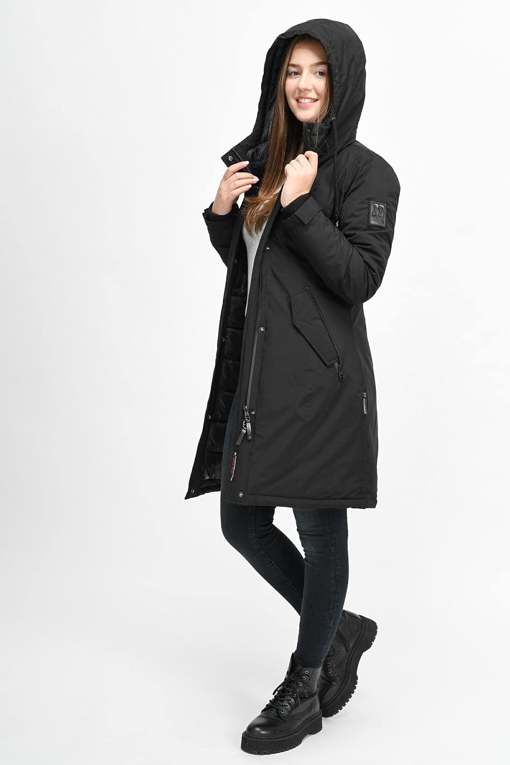Navahoo Damen Wintermantel Winterparka mit Kapuze Letiziaa XS-3XL M Schwarz, M Schwarz