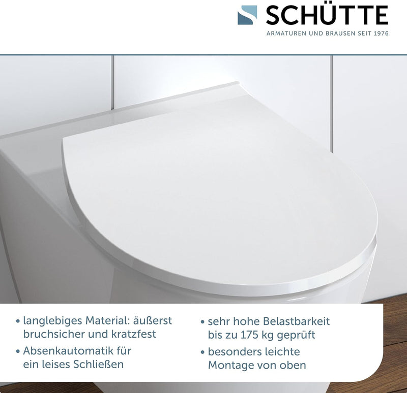 SCHÜTTE WC-Sitz mit Absenkautomatik und LED Nachtlicht | Leuchtender Klodeckel Schnellverschluss | W