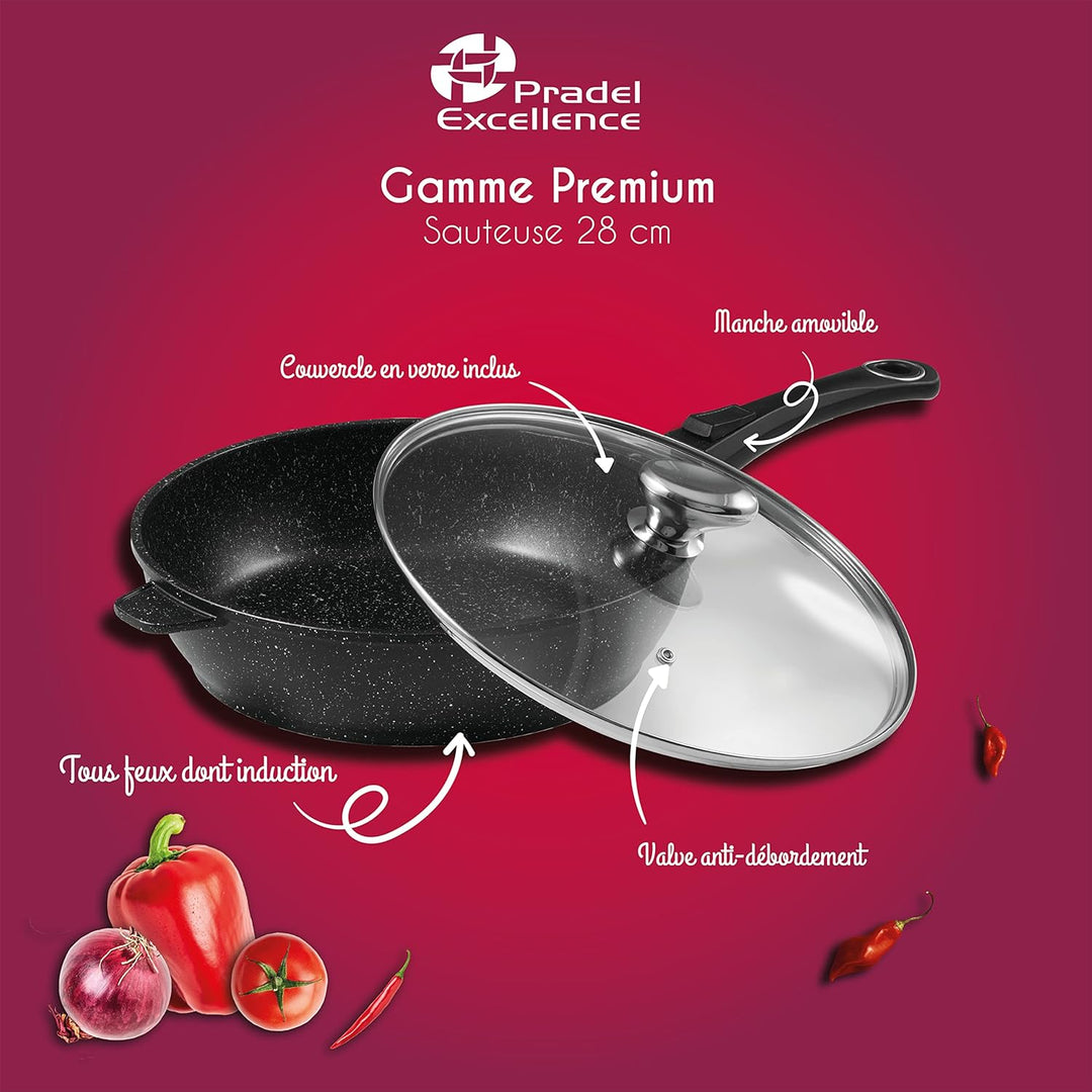 Pradel Excellence 52393M Bratpfanne in Stein-Optik aus Aluminiumguss, 28 cm, 1 Stück, Schmorpfanne,
