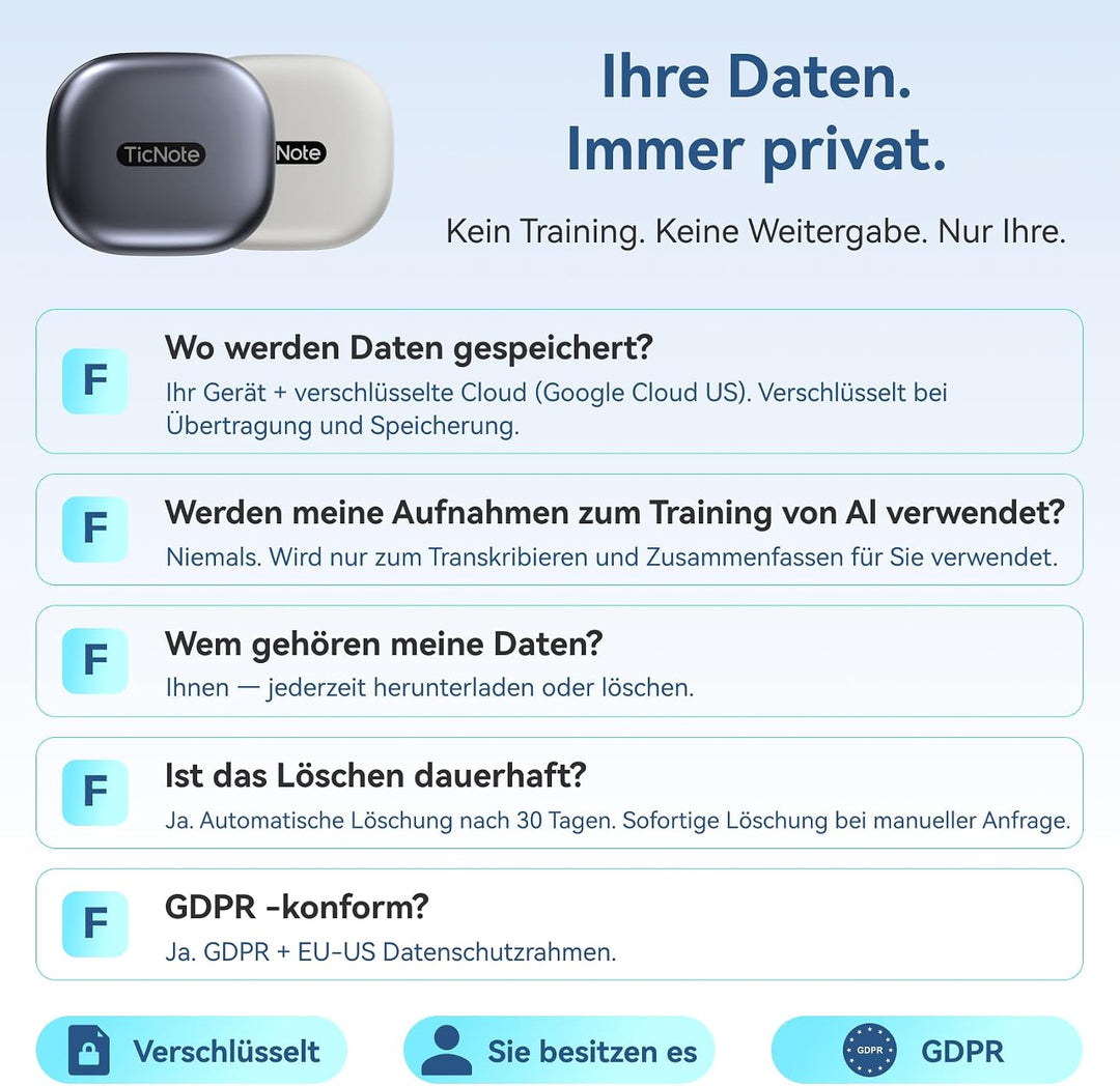 Mobvoi TicNote Pods Wearable KI-Sprachrekorder mit Auto-Transkription &amp; Meeting-Notizen, Wi-Fi – Spr
