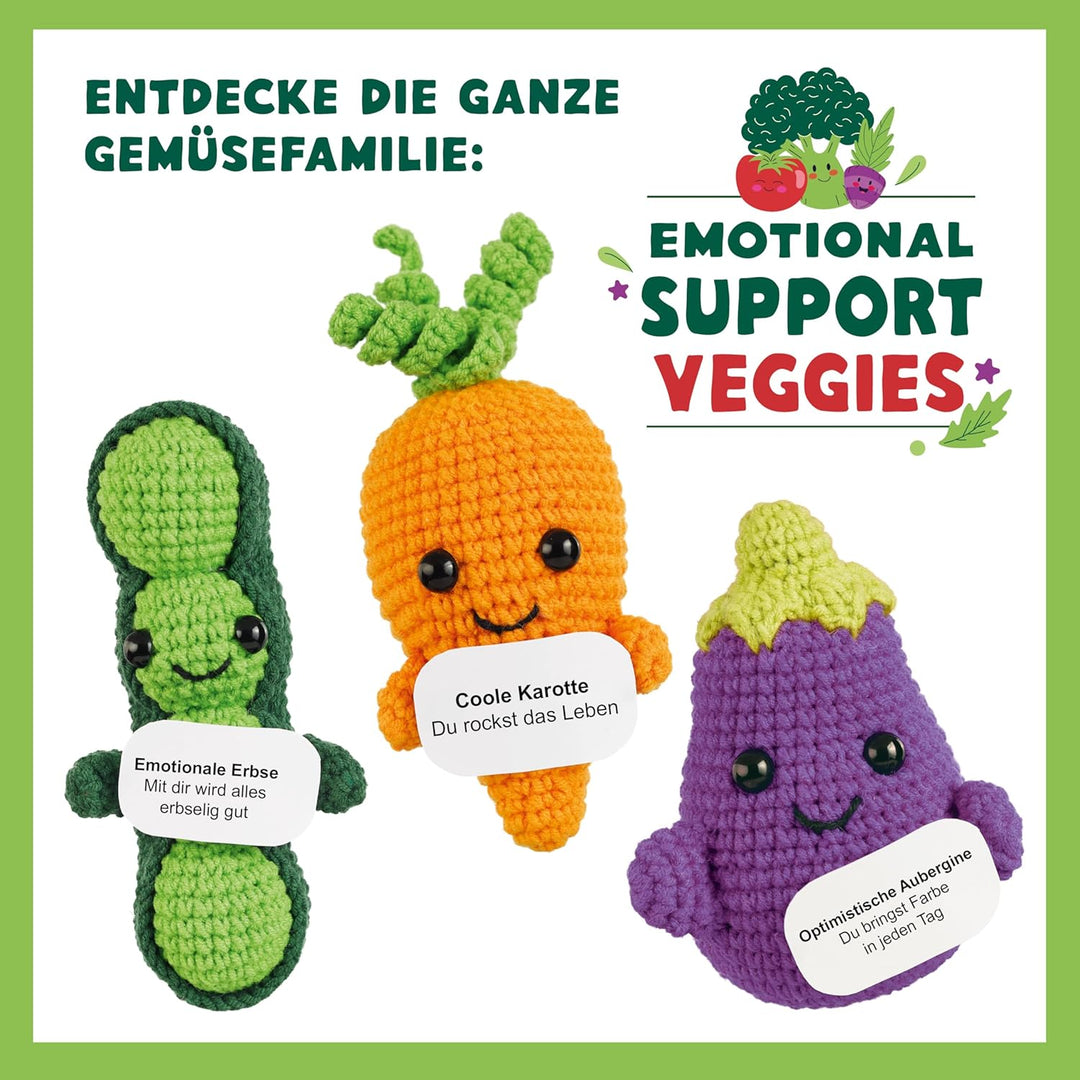Emotional Support Veggies Häkelset Erbse: Anleitung, Misch-Garn in 2 Farben, Stickgarn, Füllwatte, H