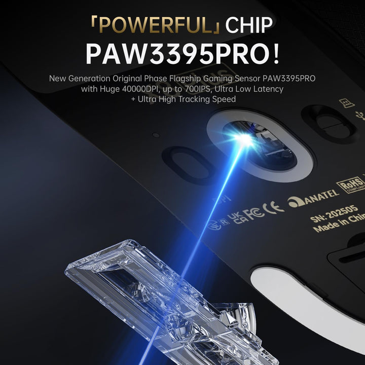 ATTACK SHARK X8PLUS Mouse with Grip Tape for Large Hand, 55g Superlight, PixArt PAW3395PRO Gaming Se