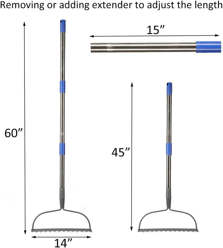 Laubrechen mit 14 Zähnen, Gartenharke aus Metall, Breite Harke mit 152 cm langem Metallstiel, Garten