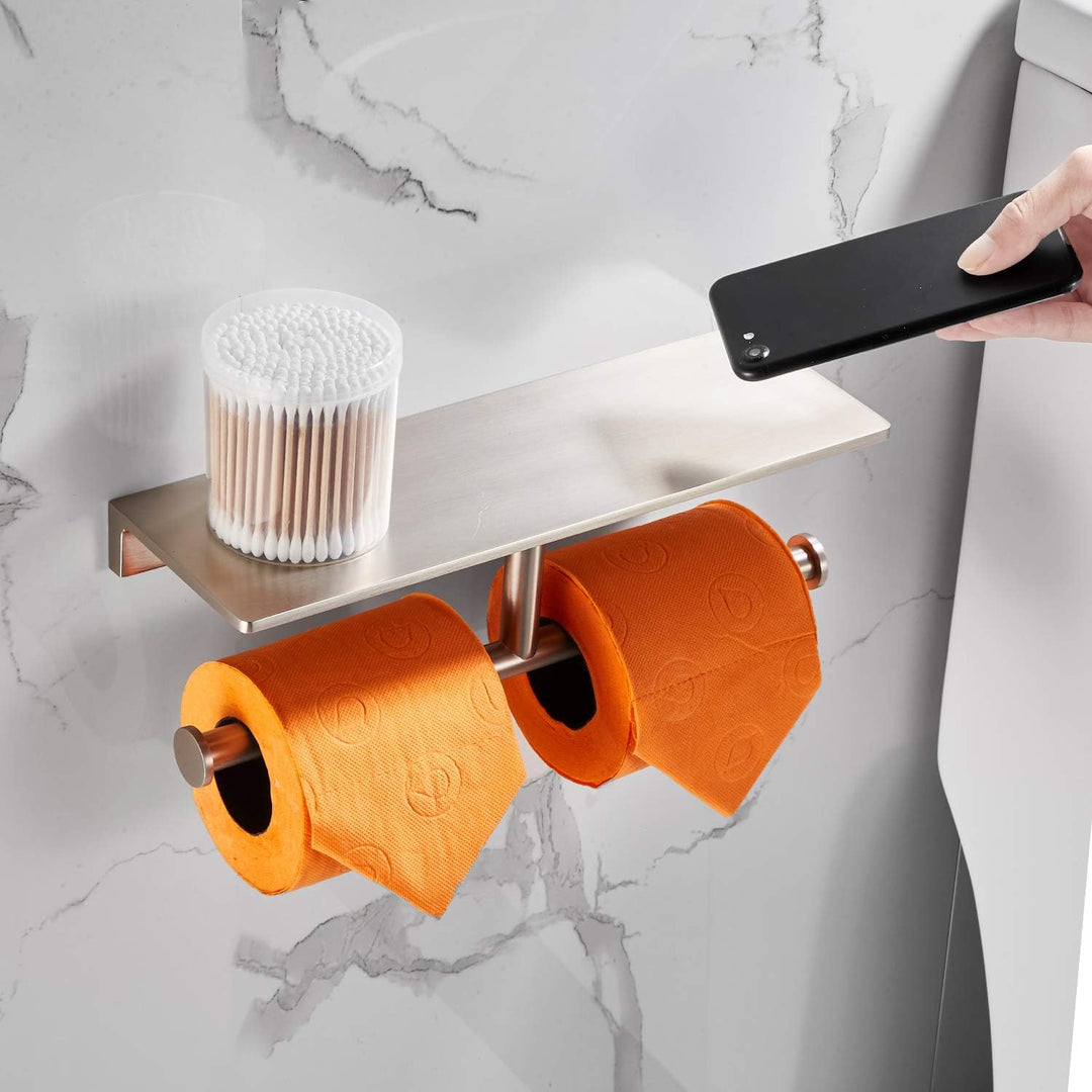 Doppelrollen-Toilettenpapierhalter mit Ablage aus massivem Messing und erstklassigem Papiertaschentu