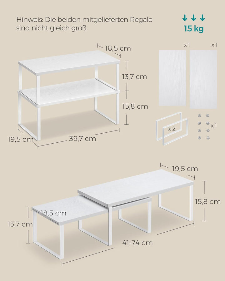 SONGMICS Gewürzregal, 4er Set, Küchenregal, Küchen-Organizer, erweiterbar, Gewürzhalter, stapelbar,