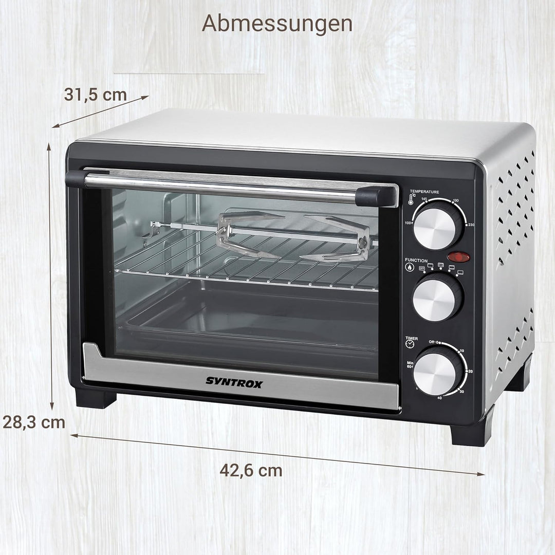 Syntrox 18 l Kleiner Mini Backofen Bokabu | Miniofen | Pizzaofen | Pizzabackofen, 1200 Watt, mit Tim