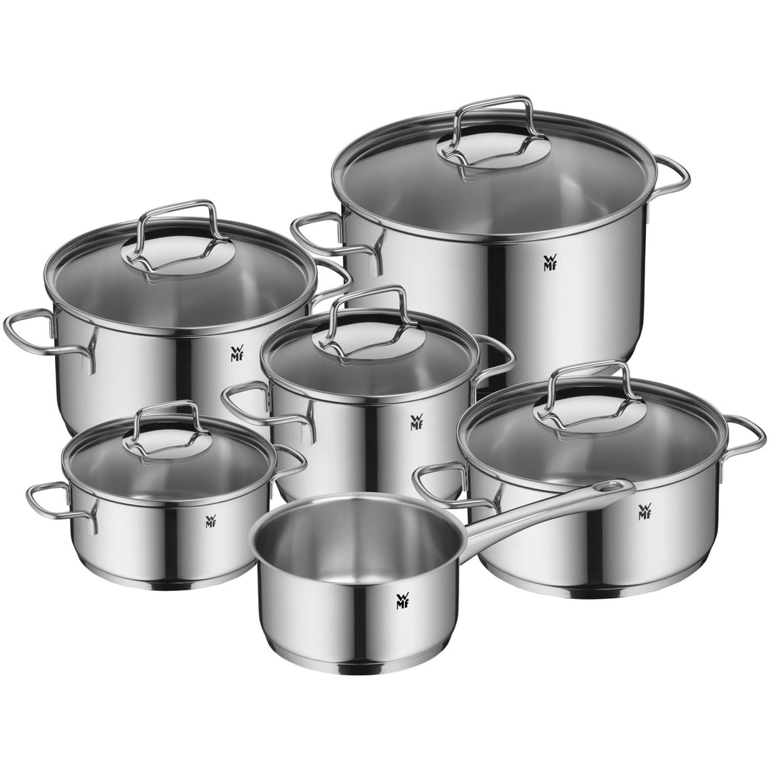 WMF Astoria Topfset Induktion 6-teilig, Kochtopf Set mit Glasdeckel, Cromargan Edelstahl poliert, In