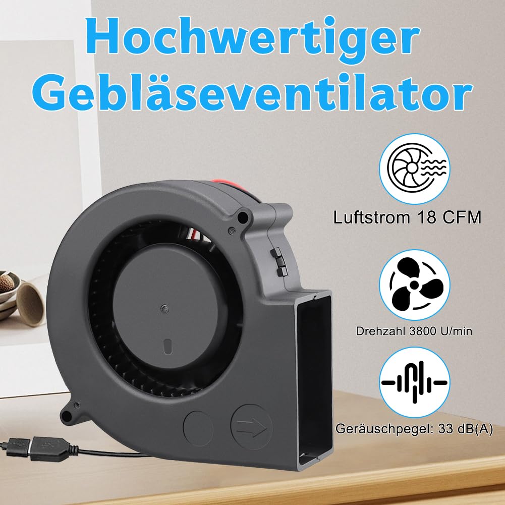 2X Radiallüfter USB mit drehzahlregler - 12V Gebläse Lüfter 75mm - 2-in-1 Radialgebläse für Heizkörp