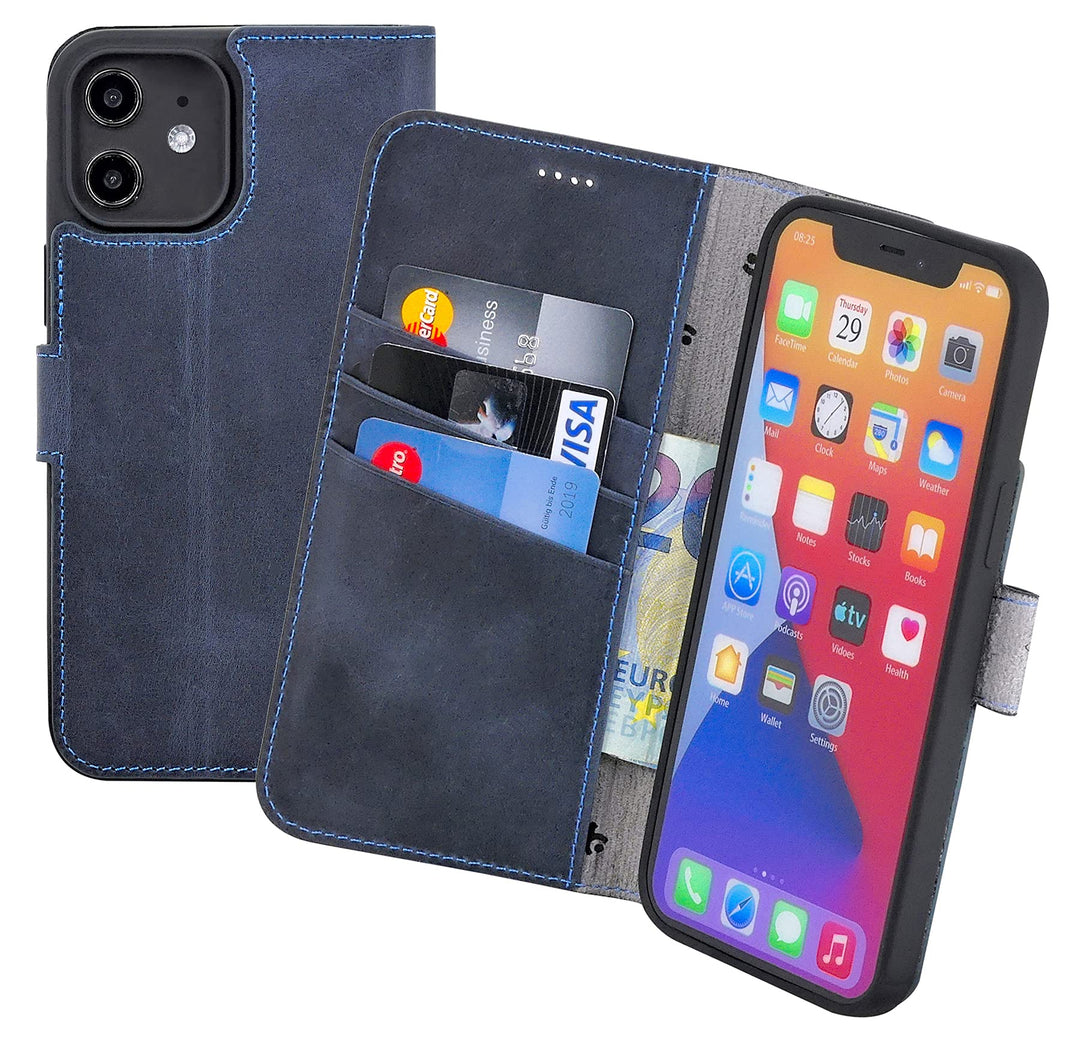 Suncase Book-Style Hülle kompatibel mit iPhone 12 (6.1") Leder Tasche (Slim-Fit) Lederhülle Handytas