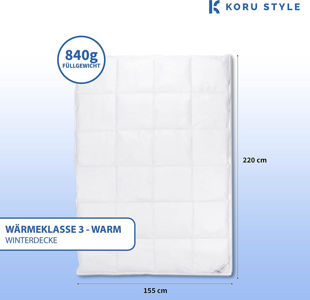 Koru Style Royal Daunen Bettdecke 155x220 cm – 90% Gänsedaunen / 10% Federn – Bettdecke Winter – Lux
