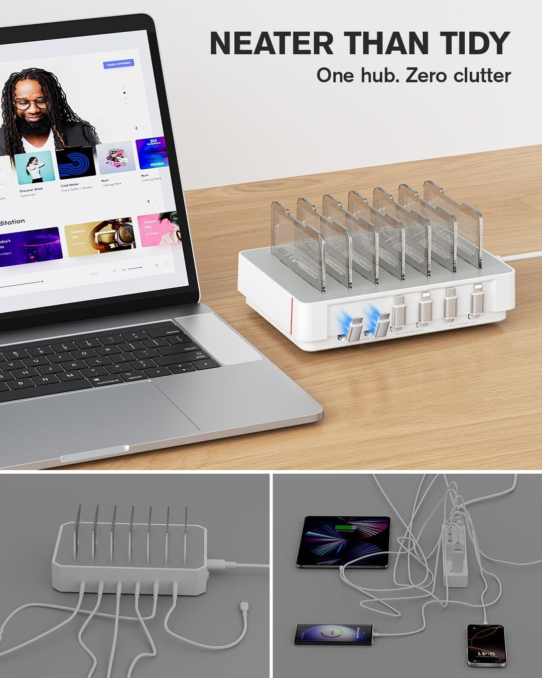 SooPii HomeHub H1 Ladestation für mehrere Geräte,verbessertes 6Port Schnellladegerät mit 6 einziehba