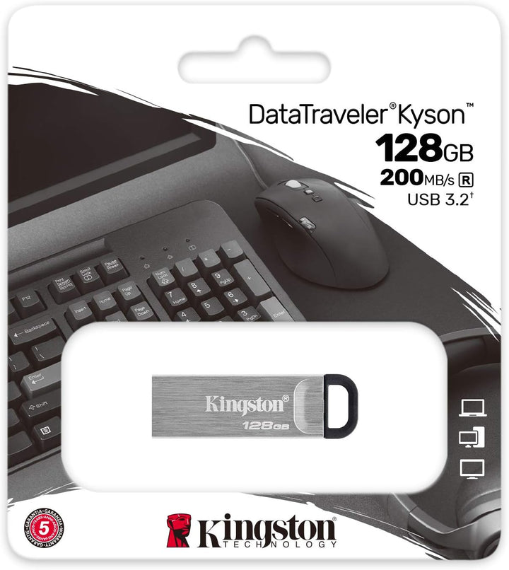 Kingston DataTraveler Kyson USB 3.2 Gen 1 USB-Stick 128GB - Mit stilvollem, kappenlosem Metallgehäus