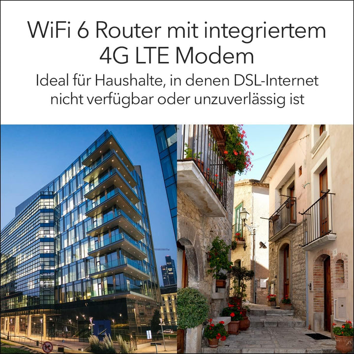 NETGEAR Nighthawk 4-Stream AX4 WiFi 6 Router mit integriertem 4G LTE-Modem (LAX20) für primäre oder