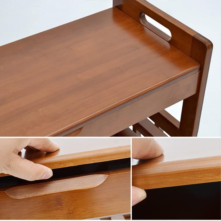 Kleine Schuhschrank mit Sitzbank, Holz Schuhregal mit Sitzfläche, Bambus Bank mit Stauraum und Sitzk