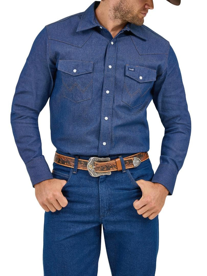 Wrangler Men's Authentic Cowboy Cut Work Western Long-Sleeve Firm Finish Shirt M Indigo, M Indigo
