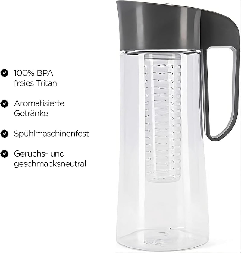 Cucina Sana Karaffe mit Fruchteinsatz 2L – Wasserkaraffe mit Deckel und Einsatz, Infused Water Pitch
