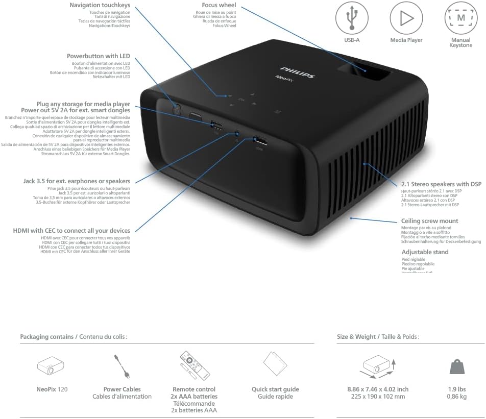 Philips NeoPix 120 – True HD 720p Mini-Projektor mit kaum wahrnehmbaren Betriebsgeräuschen, einem äu