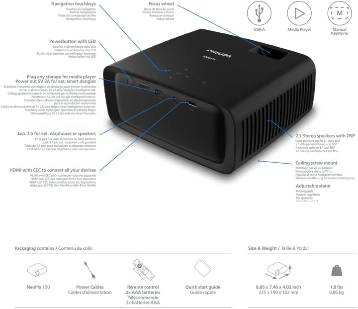Philips NeoPix 120 – True HD 720p Mini-Projektor mit kaum wahrnehmbaren Betriebsgeräuschen, einem äu