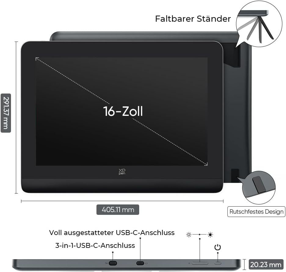 XPPen Artist PRO 16 Gen.2 Grafikdisplay 16 Zoll Pen Display mit X3 Pro Stift und Schnellfernbedienun