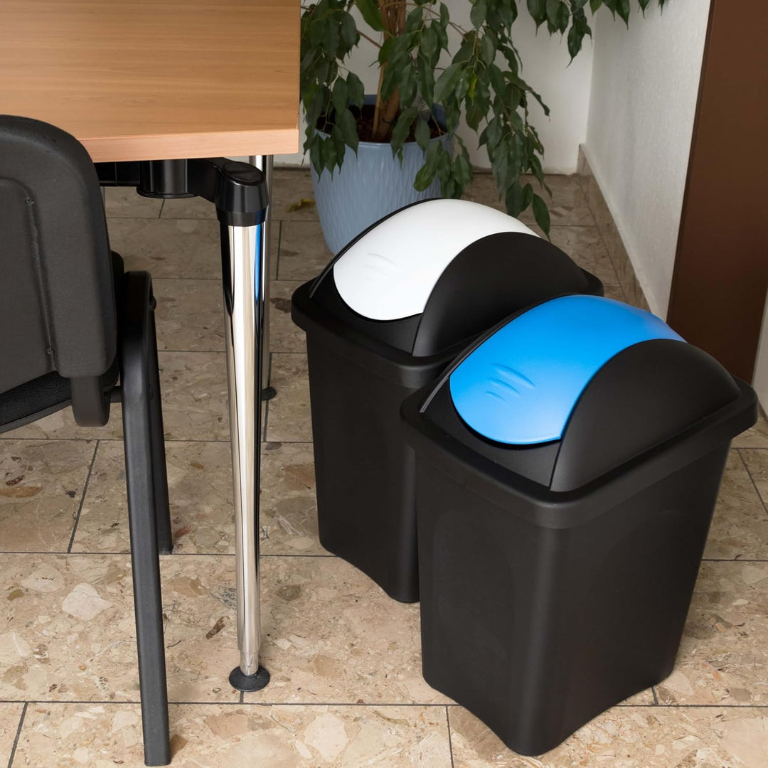 Mülleimer 30l schwarz blau eckig, Schwingdeckel Mülleimer Küche, Mülltonne, Abfalleimer Küche, Mistk