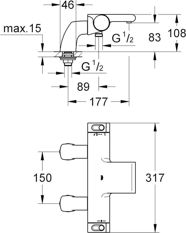 Grohe GRT 2000 THM Wanne 2L 1/2" Standanschl.F, Silber
