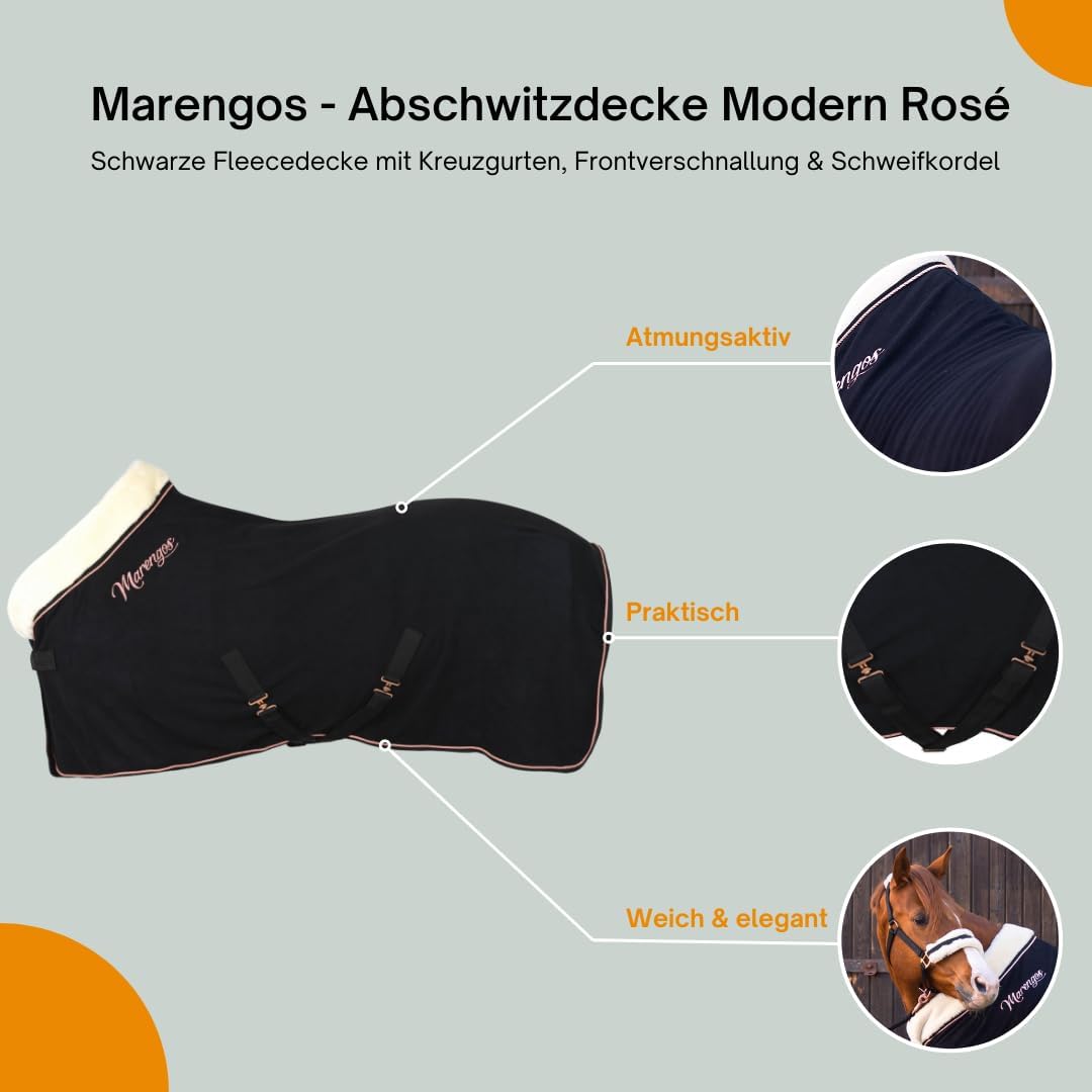 Marengos - Abschwitzdecke Modern Rosé | Fleecedecke mit Kreuzgurten, Frontverschnallung, Schweifkord