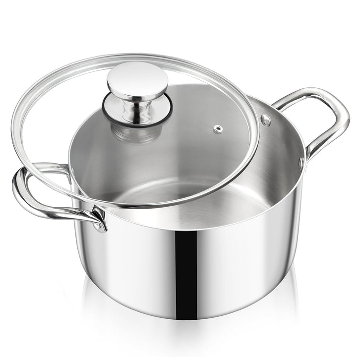 Onader Kochtopf, 3-Lagen Edeastahl Topf Induktion, 5L Kochtöpfe Nudeltopf Suppentopf mit Glasdeckel