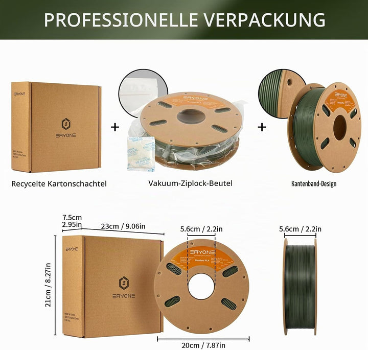 ERYONE PLA Filament 1.75 mm, 3D Drucker Filament PLA, Massgenauigkeit +/- 0,03 mm 1 kg/Spule, Army G