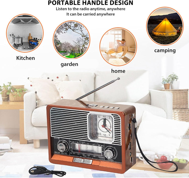 Tragbares Vintage Radio, AM FM SW Old Fashion Classic Style Bluetooth Radio, Multifunktionales Retro