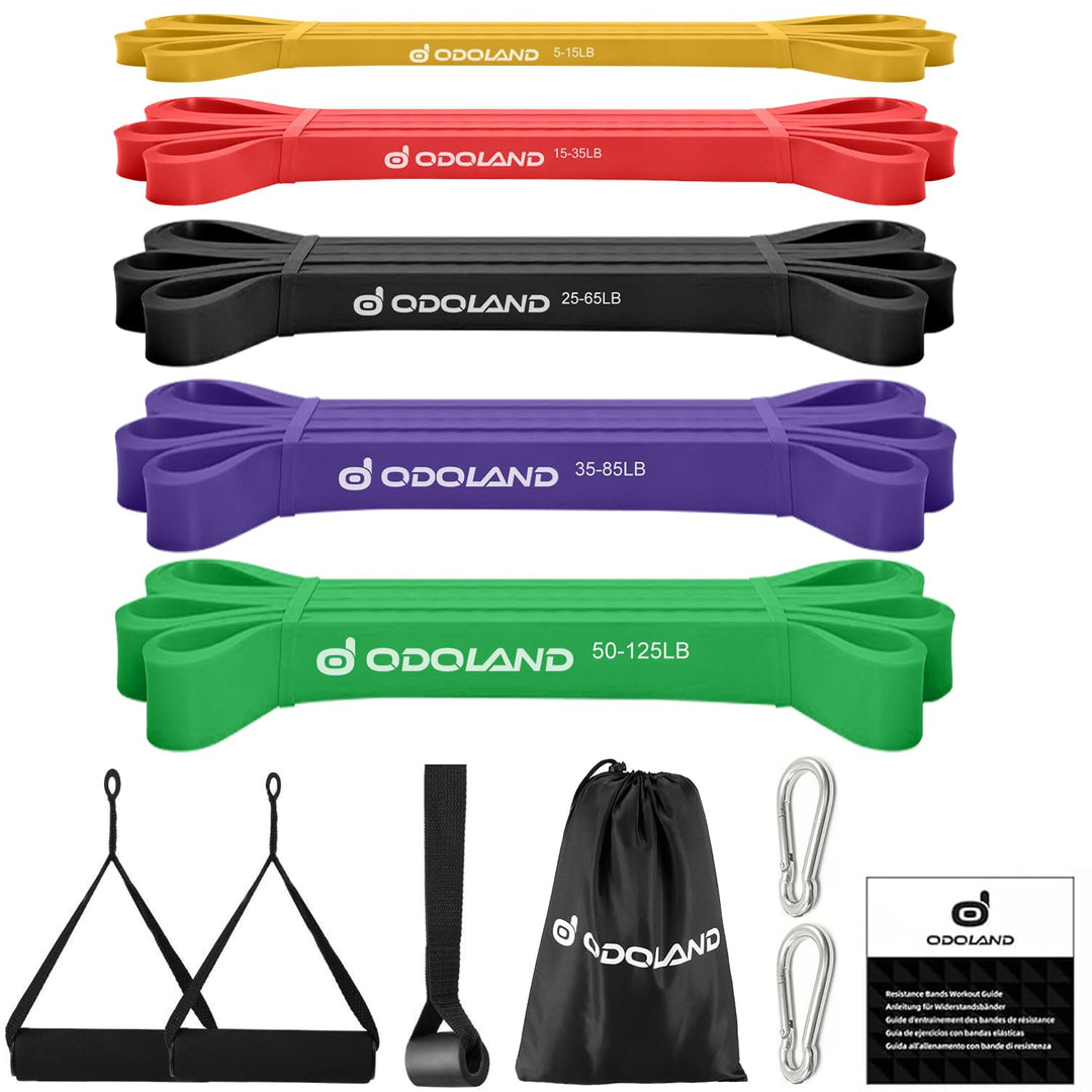 Odoland Fitnessbänder Set Pull Up Resistance Band in 5X Verschiedene Zugstärken – Expander Bänder Se