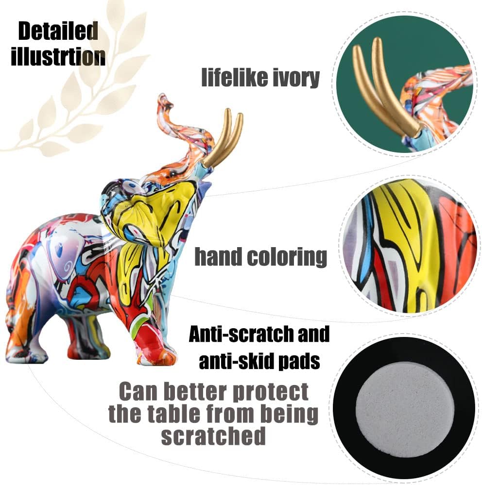 26,4 cm hoch, kreative Graffiti-Elefanten-Figuren, Kunstharz, Bunte Elefantenstatuen, Heimdekoration