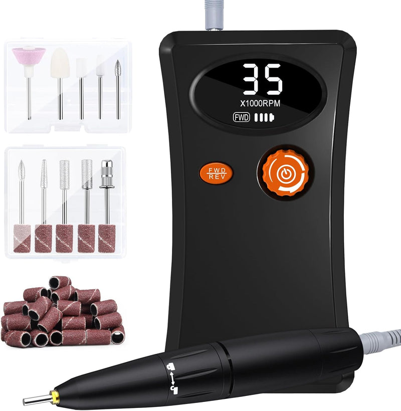 Elektrische Nagelfräser, Nagelfräser 35000 U/Min Aufladbar Nagelfeile Nagelbohrer mit LED-Anzeige Ma