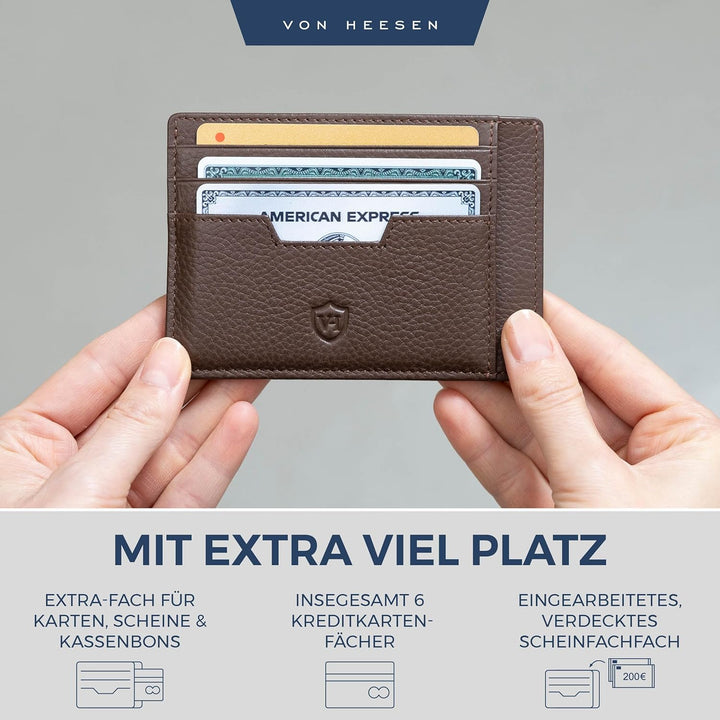 VON HEESEN® Echtleder RFID Kartenetui aus Nappa-Leder - 9 Fächer - Querformat Kreditkartenetui für D