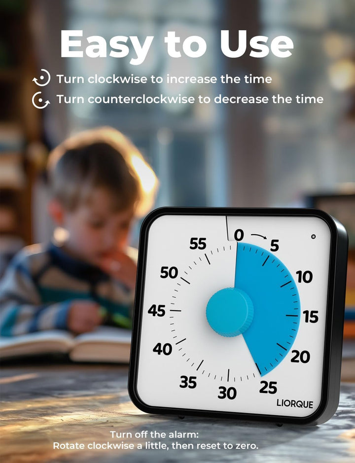 LIORQUE 19cm Visueller Timer 60 Minuten Countdown Timer XL Dunkelblau, XL Dunkelblau