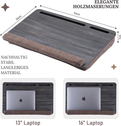 Vigo Wood Laptoptisch - Laptop Unterlage Ständer bis zu 17,3 Zoll - Kissen Tablett für Bequeme Arbei