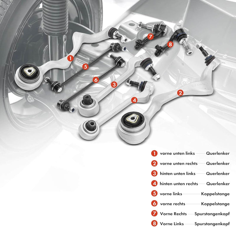 Frankberg 4x Querlenker 2x Spurstangenkopf 2x Koppelstange Vorne Kompatibel mit 1er E81 E87 E88 2004