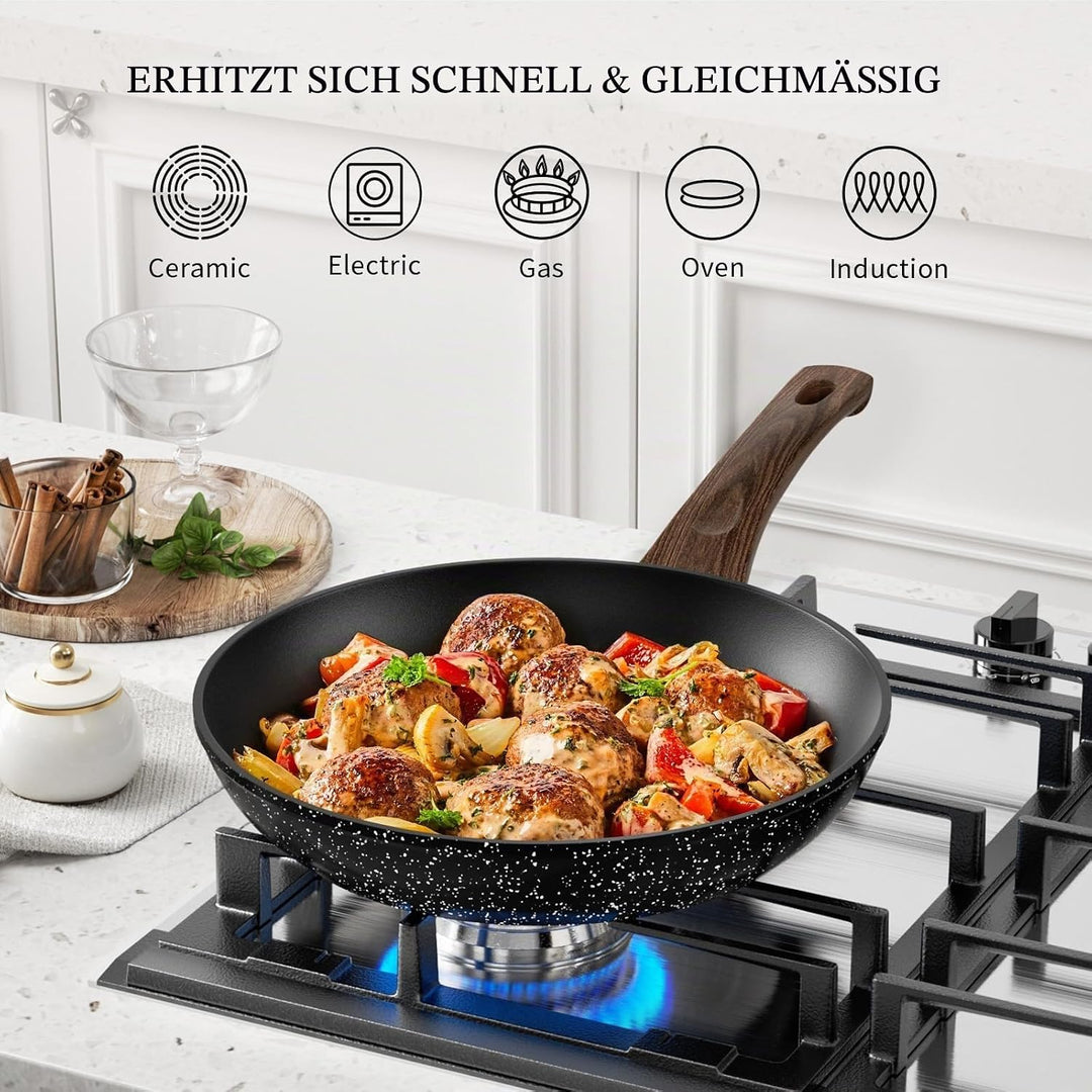 Innerwell Pfannenset - 3-teilig Antihaft-Pfannen mit Deckeln, 20+24+28 cm, Induktion Pfannen, Backof