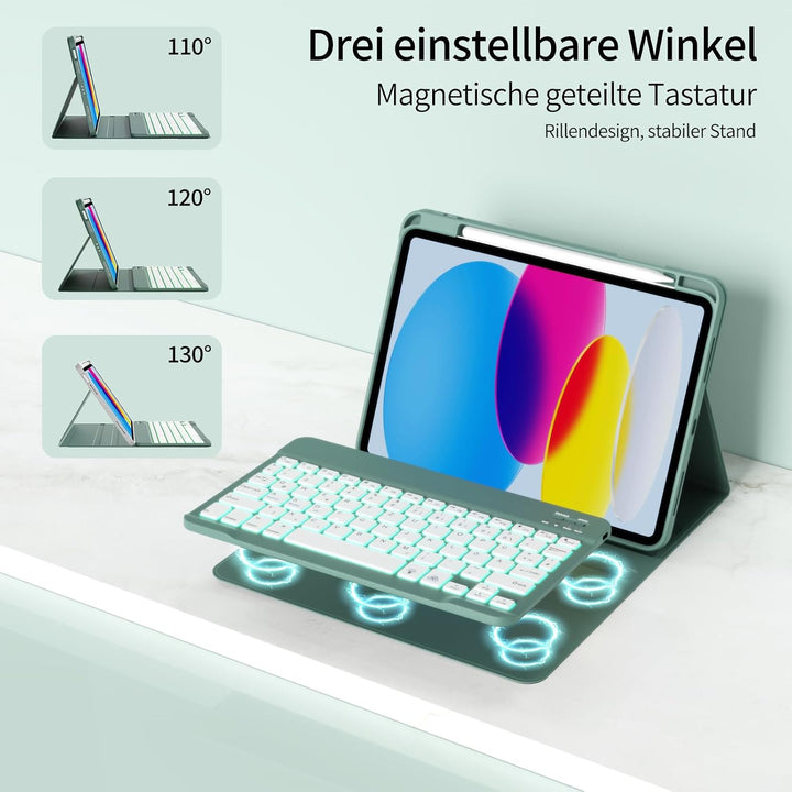 Hülle mit Tastatur für iPad A16 2025 / iPad 10. Generation 2022, RGB Bluetooth Magnetische Tastatur,