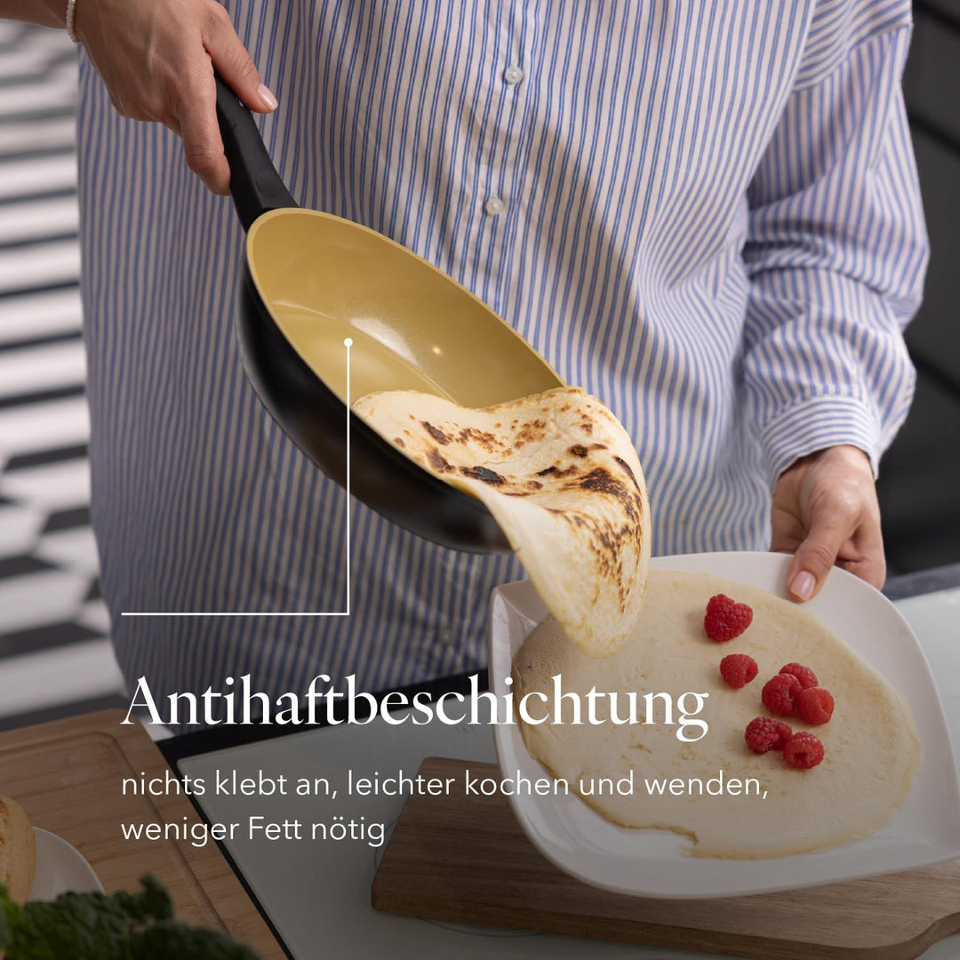 FLORINA AMVEGAN Aluminiumbratpfanne 24 cm I Hohe Haltbarkeit I Olivenöl-Keramikbeschichtung I Einfac