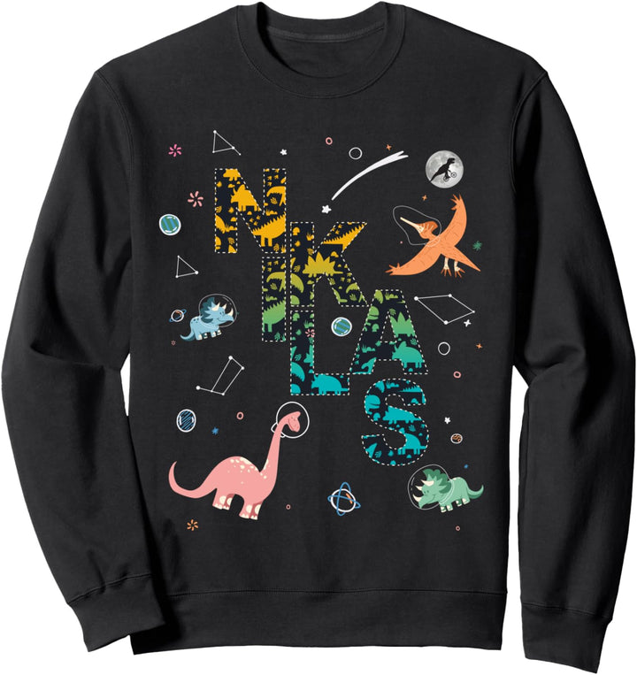Niklas - Cooler Jungen Name mit süssen Weltraum Dinos Sweatshirt